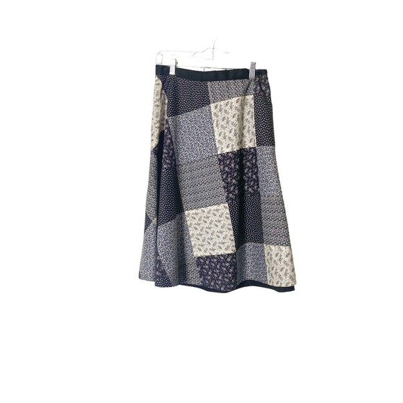 Vintage Handmade Patchwork Quilted Wrap Midi Skirt Boho Black White Small - Picture 3 of 8